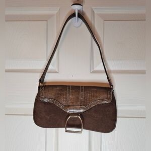 Daisy Fuentes Brown Suede Shoulder Bag Y2K Croc Trim Gold Hardware